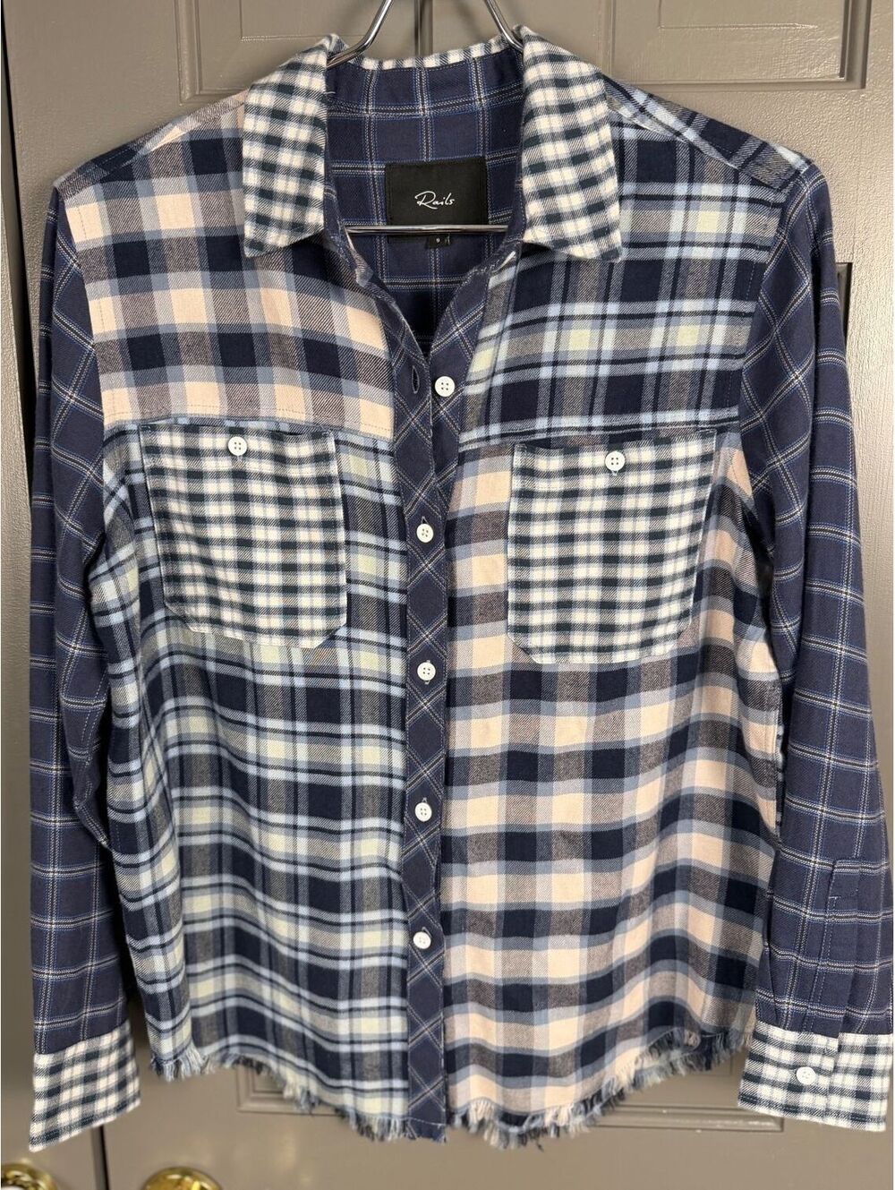 Rails Women's Brando Patchwork Flannel Shirt in Sky Navy Mixed  Sz S